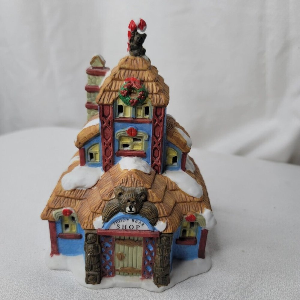 Cheryl Ann Teddy Bear Shop Christmas Village House Vintage Snow Candy Cane
